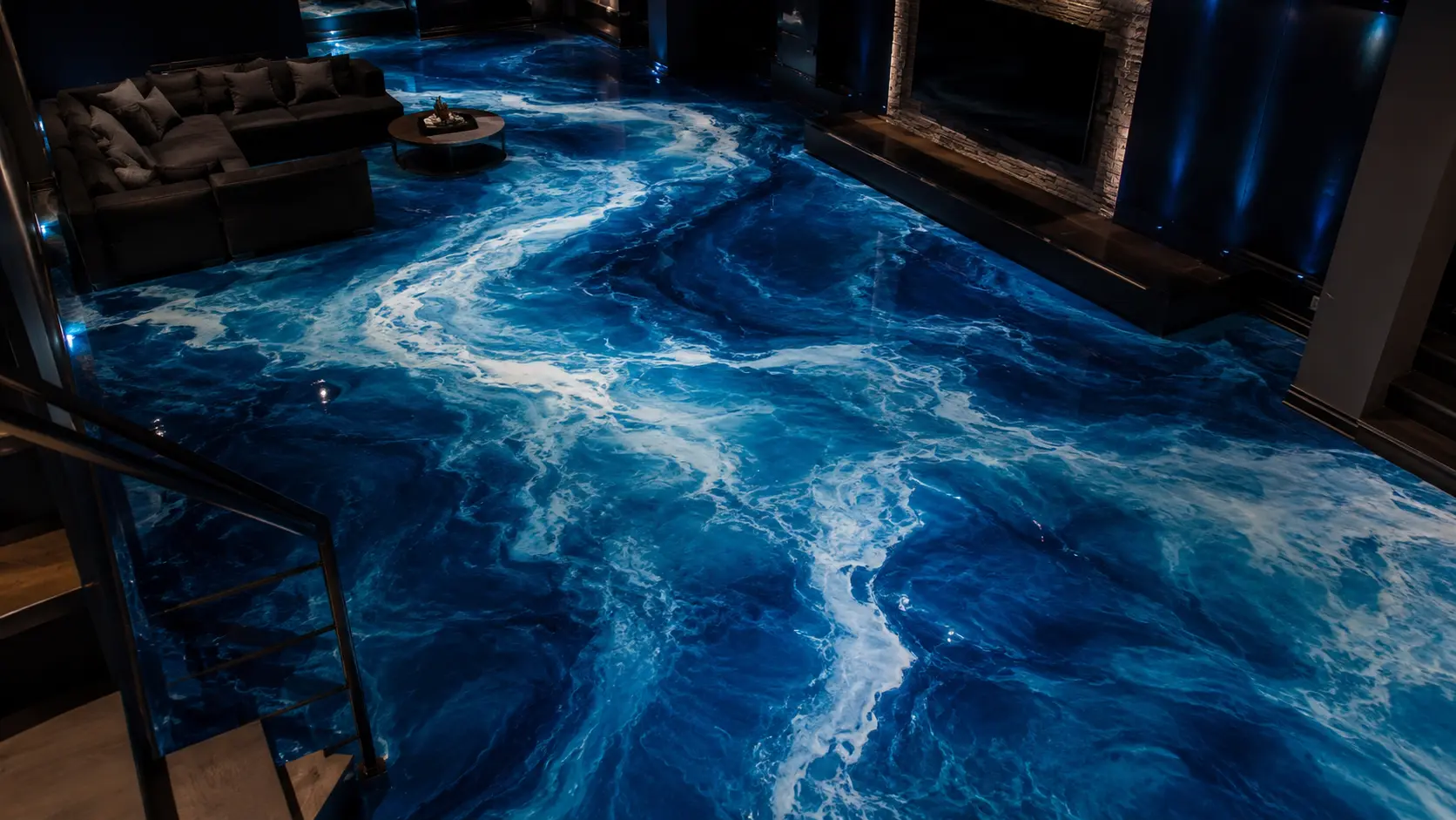 Metallic ocean wave epoxy floor Huntsville